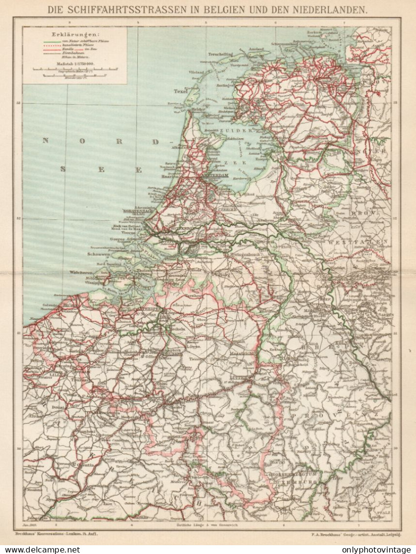 B6370 Belgium And Netherlands - Roads - Carta Geografica Antica - 1903 Old Map - Mapas Geográficas