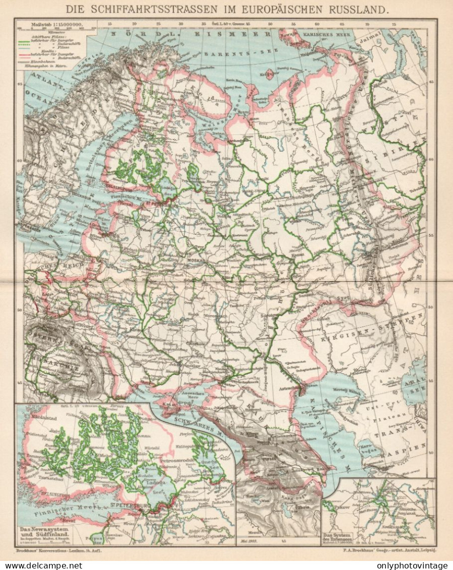 B6332 European Russia - Major Roads - Carta Geografica Antica Del 1903 - Old Map - Cartes Géographiques