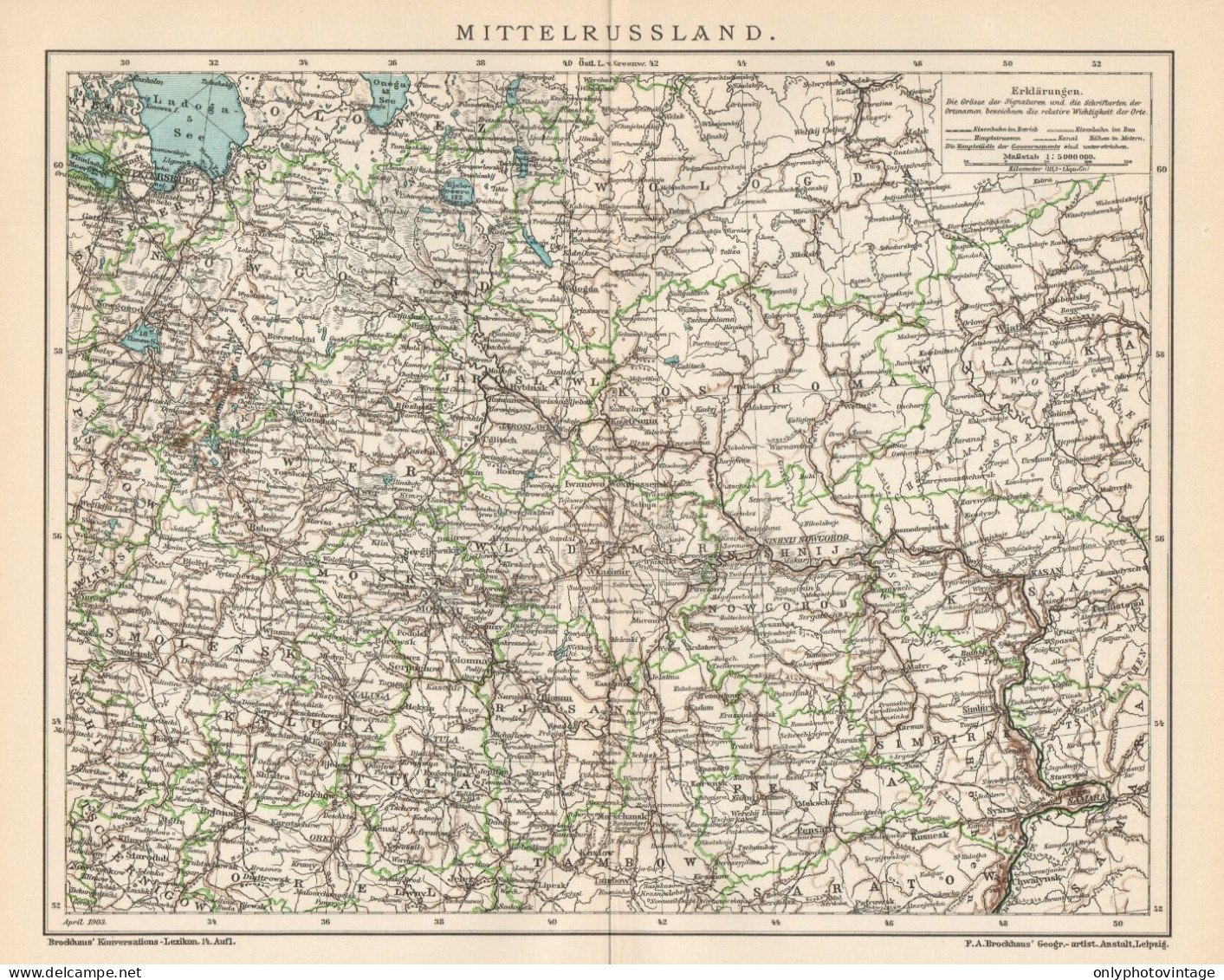 B6335 Central RUSSIA - Carta Geografica Antica Del 1903 - Old Map - Cartes Géographiques