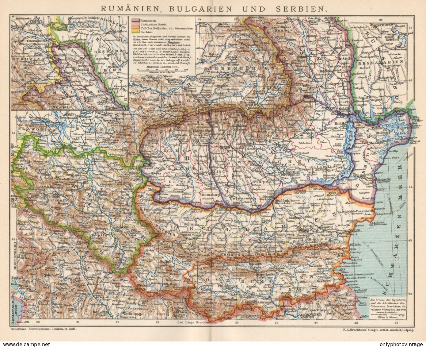 B6338 Romania - Bulgaria - Serbia - Carta Geografica Antica Del 1903 - Old Map - Geographical Maps