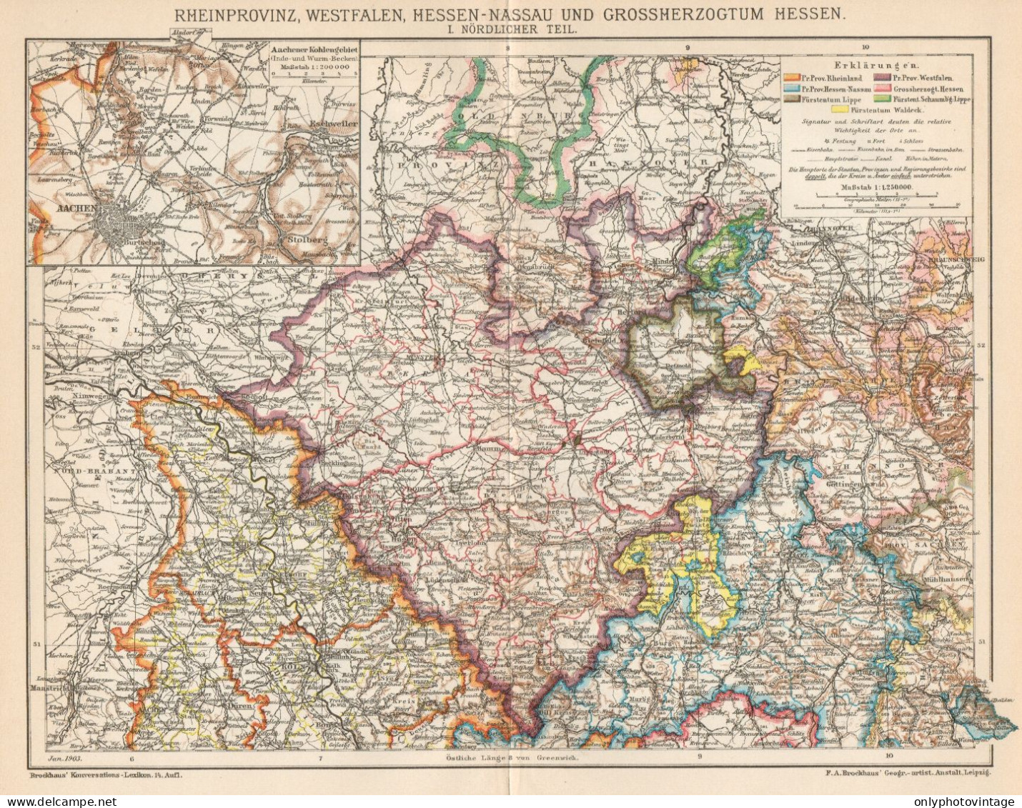 B6316 Germany - Hessen-Nassau - Westfalen - Carta Geografica Antica_1903 Old Map - Geographische Kaarten