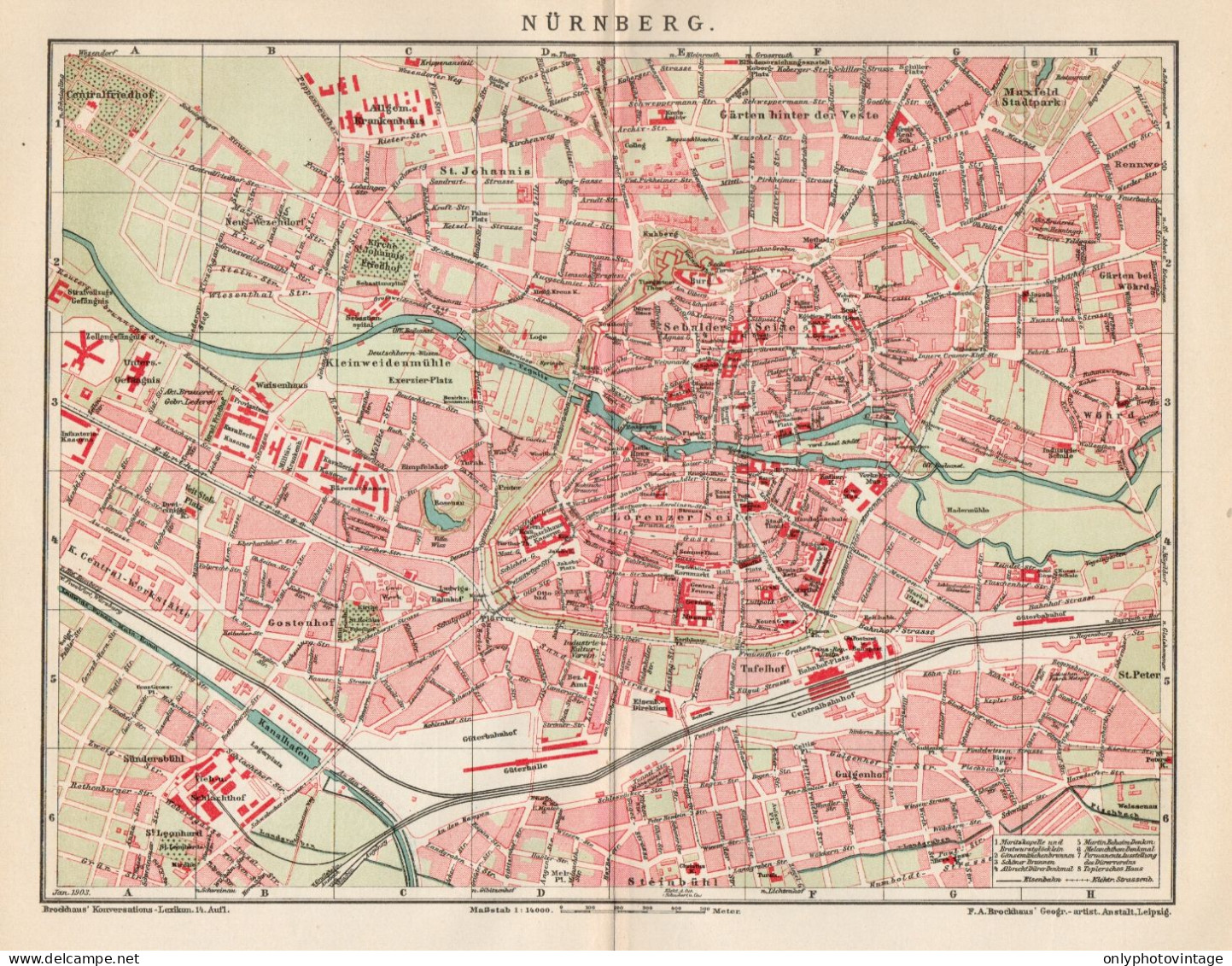 B6364 Nuremberg Town Plan - Carta Geografica Antica Del 1903 - Old Map - Landkarten