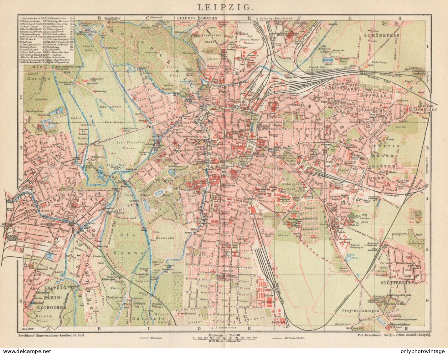 B6271 Germany - Leipzig Town Plan - Carta Geografica Antica Del 1902 - Old Map - Mapas Geográficas