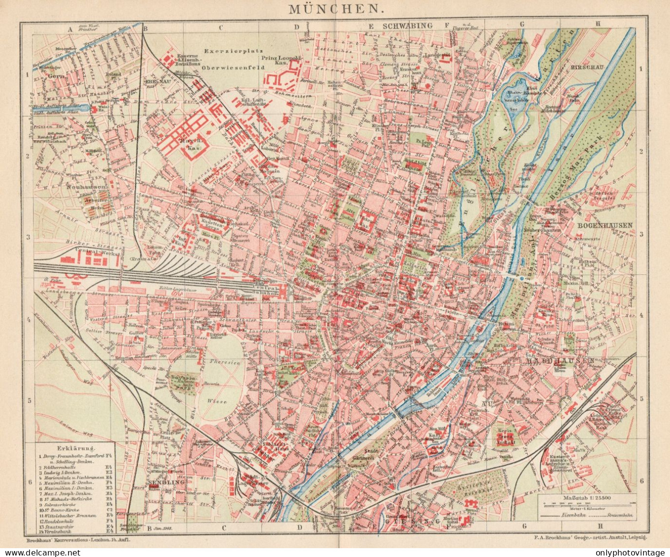 B6307 Germany - Munich Town Plan - Carta Geografica Antica Del 1903 - Old Map - Mapas Geográficas