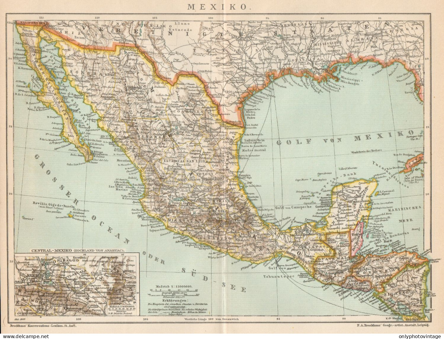 B6280 Mexico - Carta Geografica Antica Del 1902 - Old Map - Carte Geographique