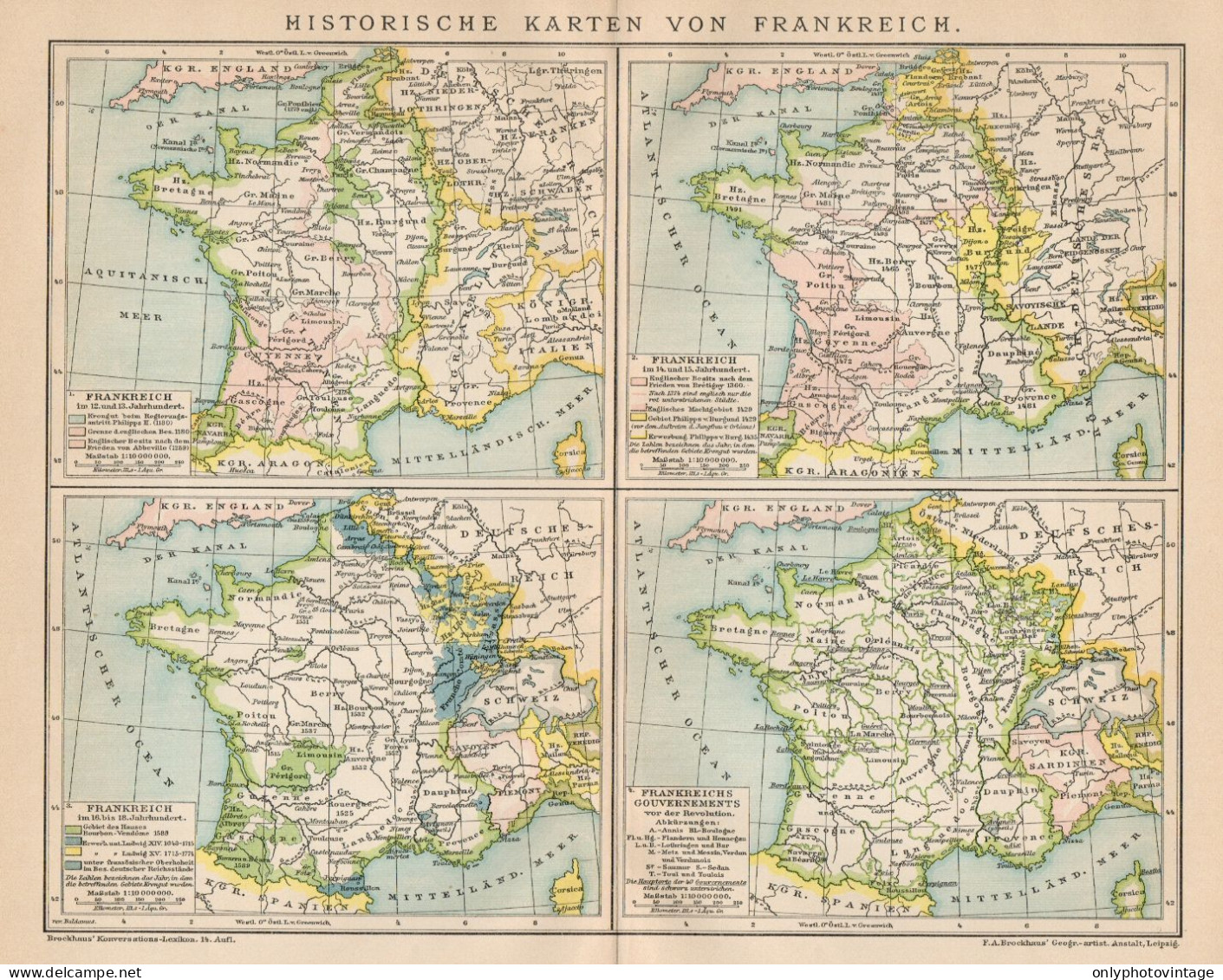 B6270 Historical Maps Of France - Carta Geografica Antica Del 1902 - Old Map - Cartes Géographiques