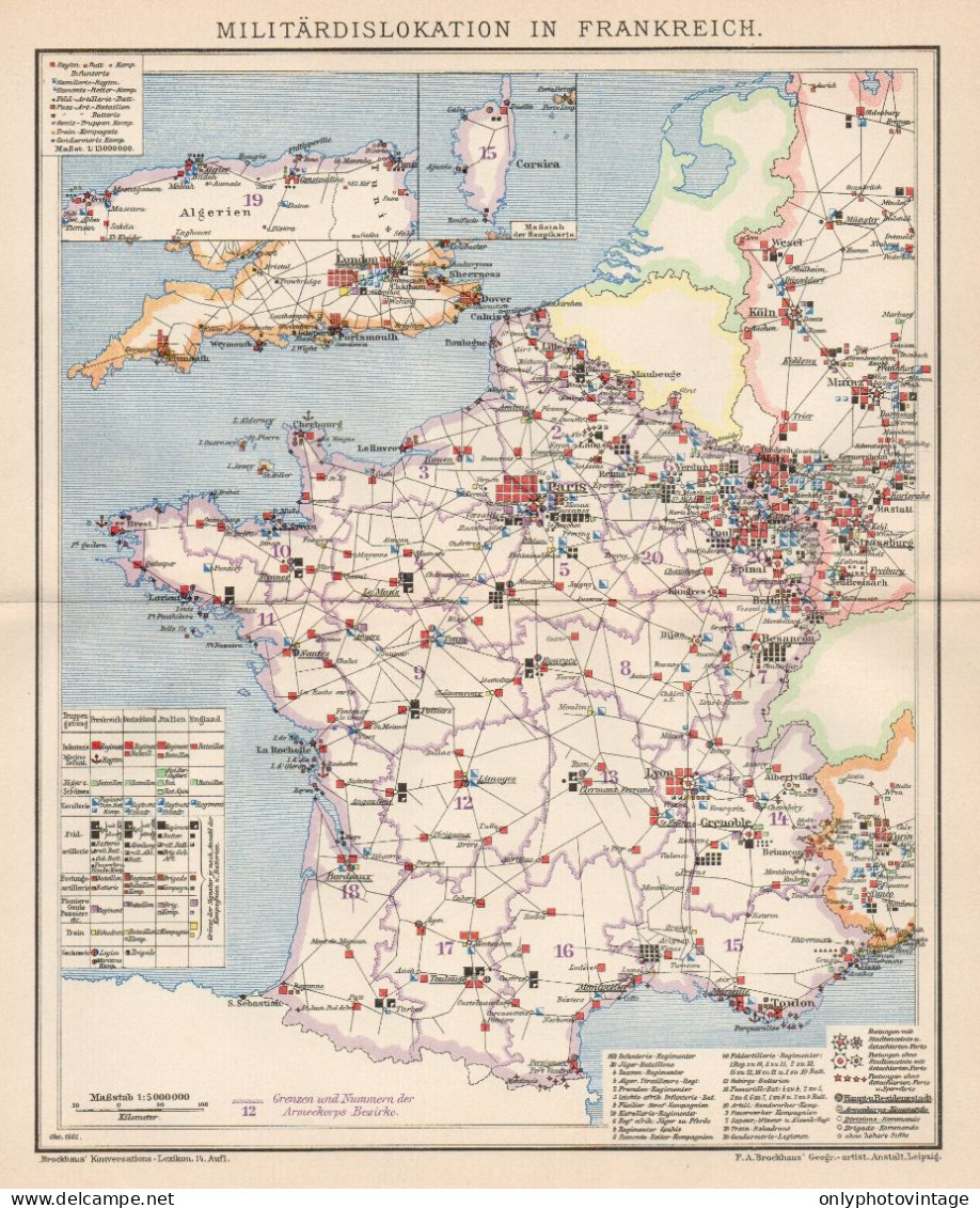 B6254 Dislocazione Militare In Francia - Carta Geografica Antica - 1902 Old Map - Geographical Maps