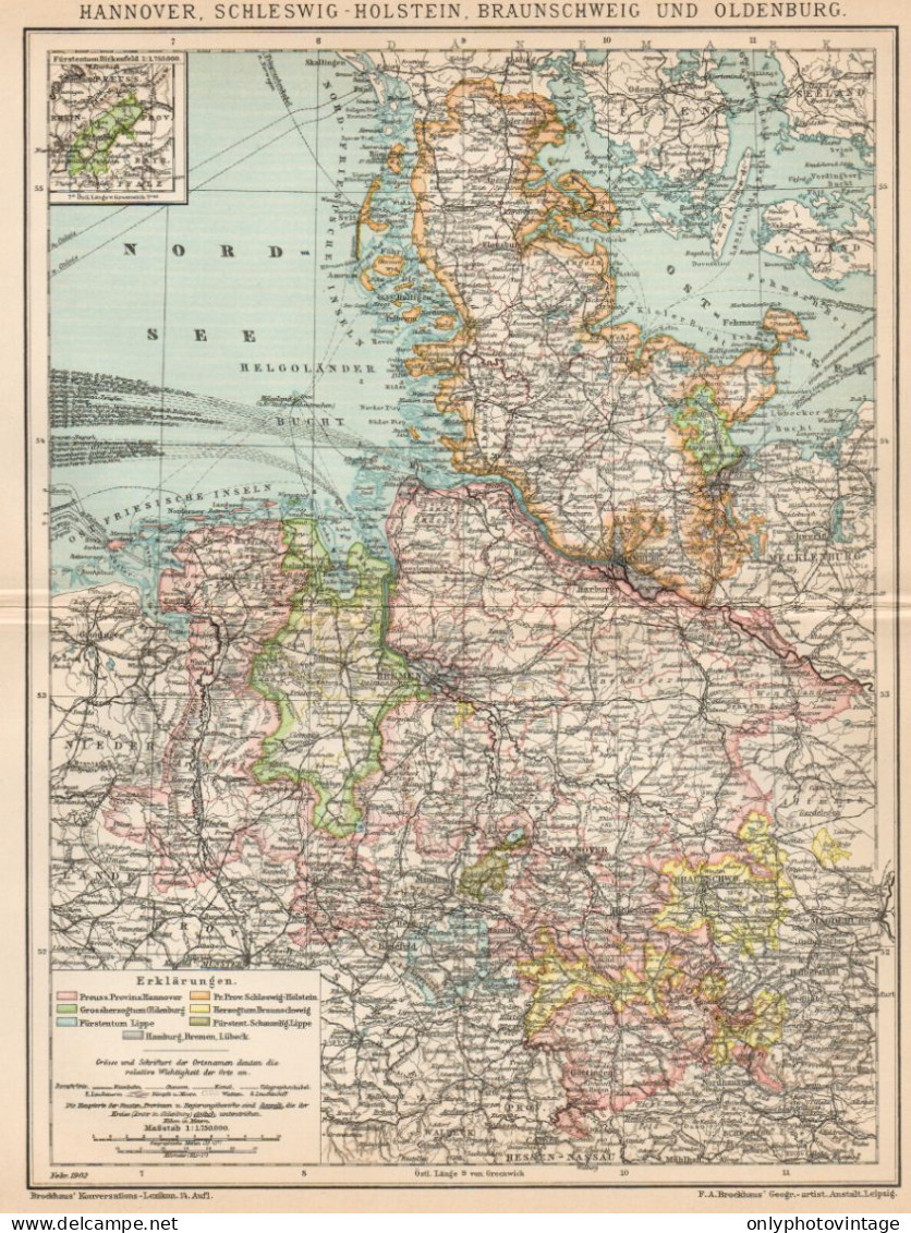 B6251 Hannover - Holstein - Oldenburg - Carta Geografica Antica - 1902 Old Map - Geographical Maps