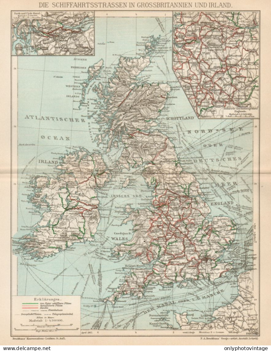 B6248 Great Britain And Ireland - Carta Geografica Antica Del 1902 - Old Map - Mapas Geográficas