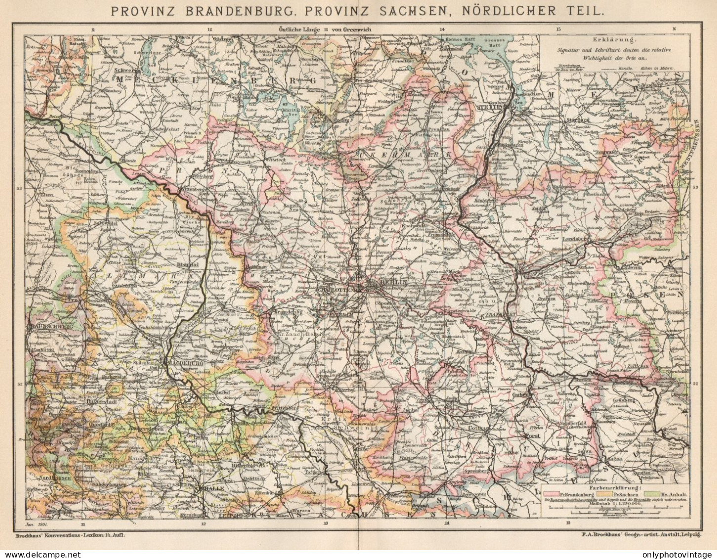 B6242 Germany - Brandenburg - Sachsen - Carta Geografica Antica 1901 Old Map - Landkarten