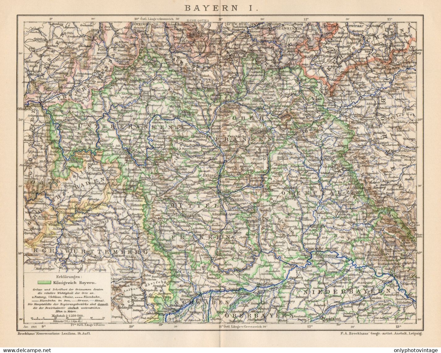 B6230 Germany - Bayern - Carta Geografica Antica Del 1901 - Old Map - Cartes Géographiques