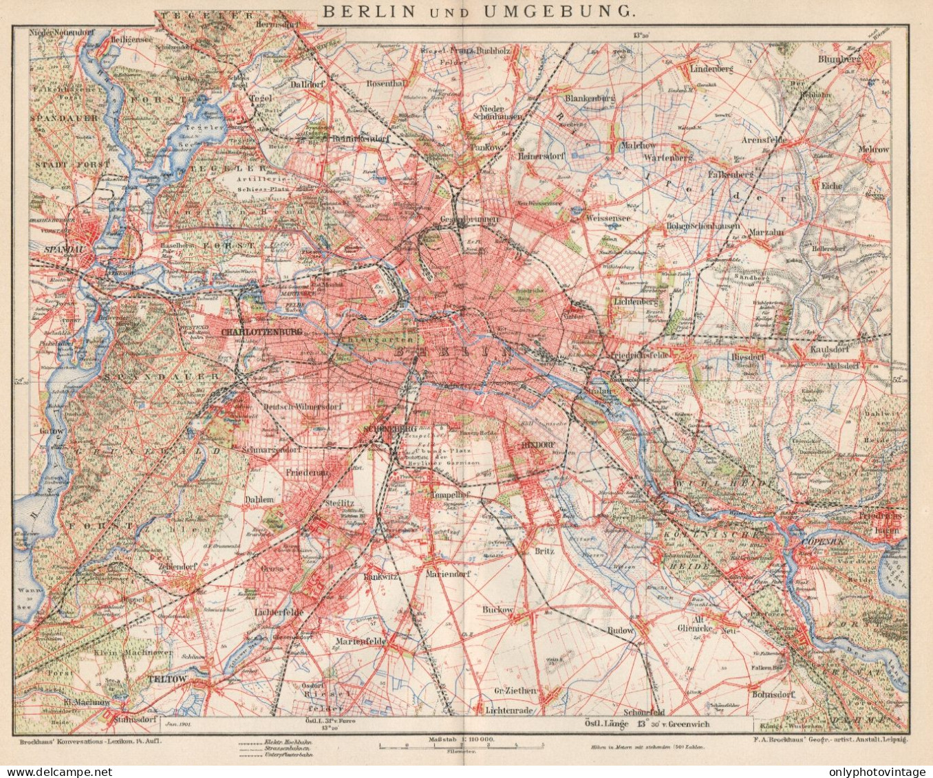 B6225 Berlin Environs - Carta Geografica Antica Del 1901 - Old Map - Cartes Géographiques