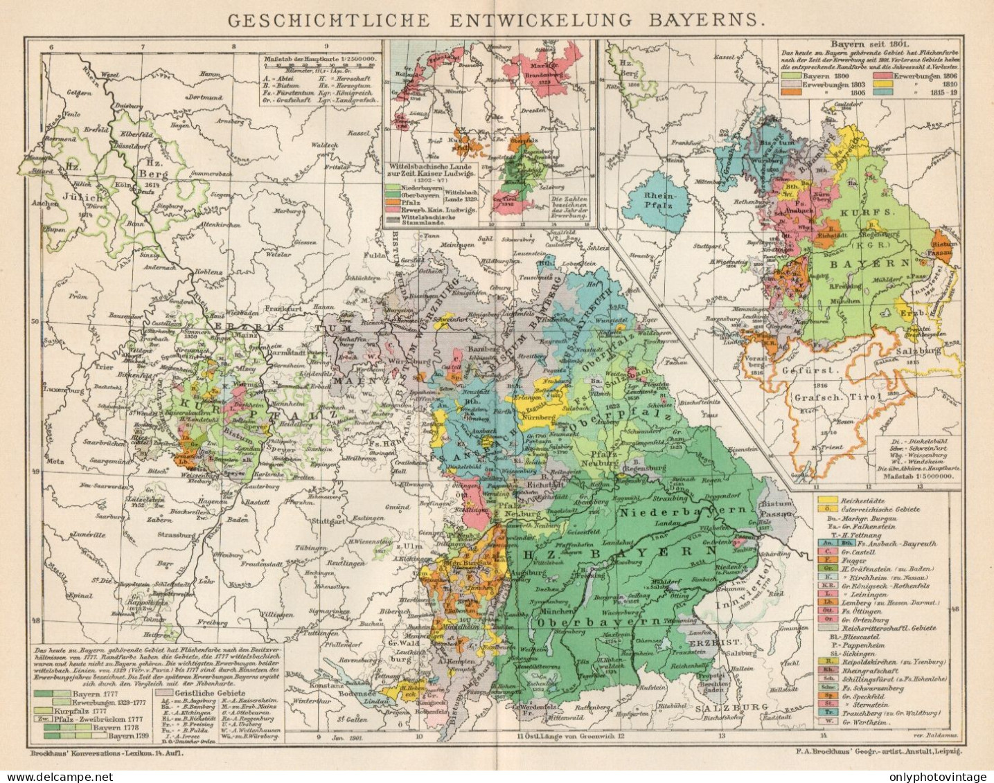 B6228 Bayerns - Hystorical Development - Carta Geografica Antica 1901 - Old Map - Landkarten