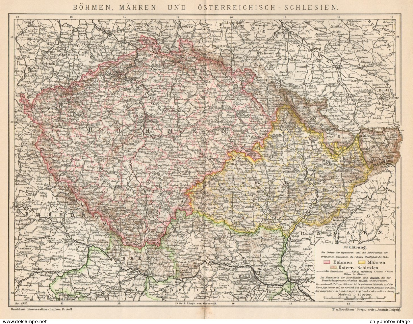 B6244 Bohemia, Moravia And Austrian-Silesia - Carta Geografica - 1901 Old Map - Mapas Geográficas