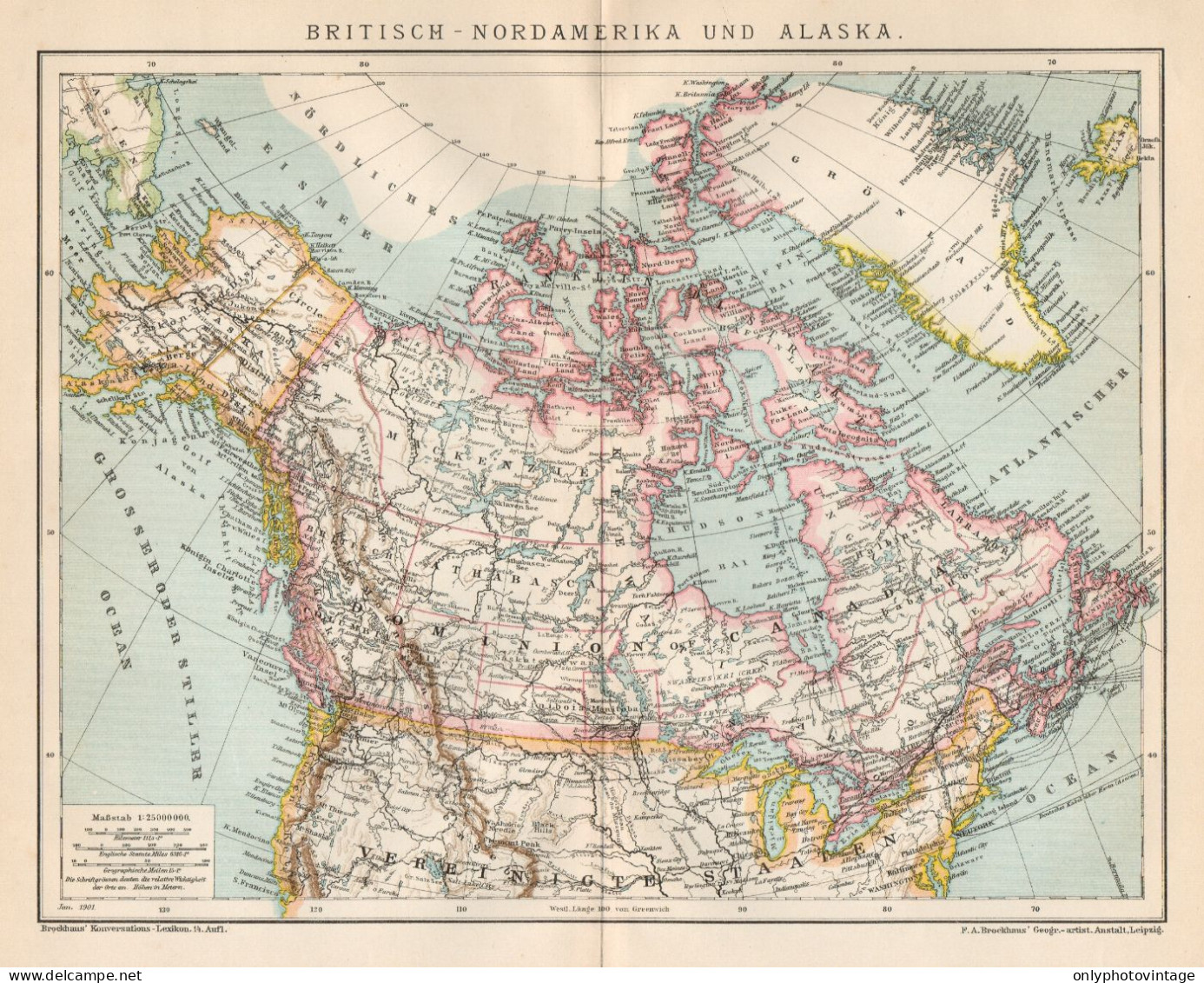 B6238 British North America - Alaska - Carta Geografica Antica - 1901 Old Map - Mapas Geográficas