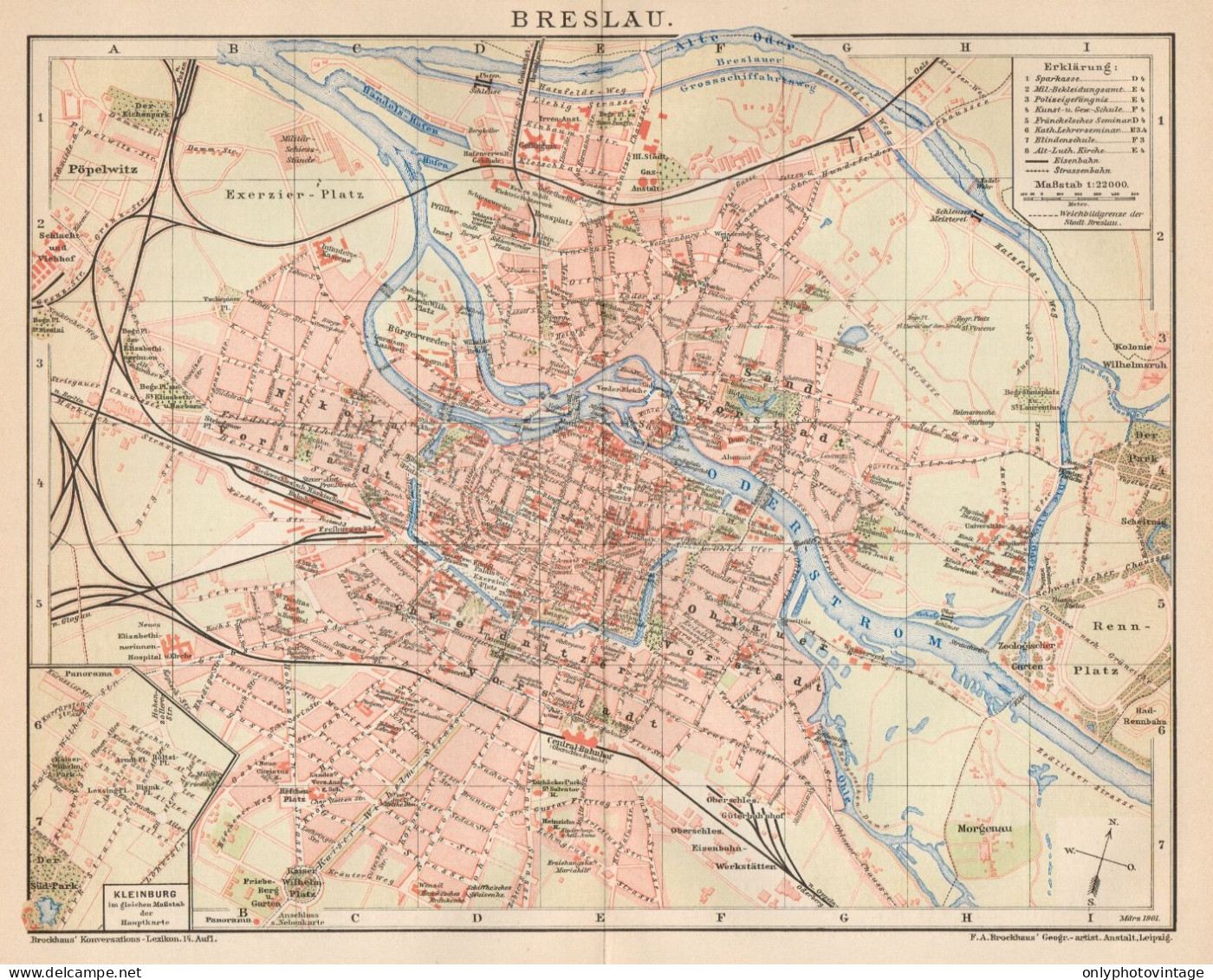 B6239 Poland - Wroclaw Town Plan - Carta Geografica Antica Del 1901 - Old Map - Landkarten