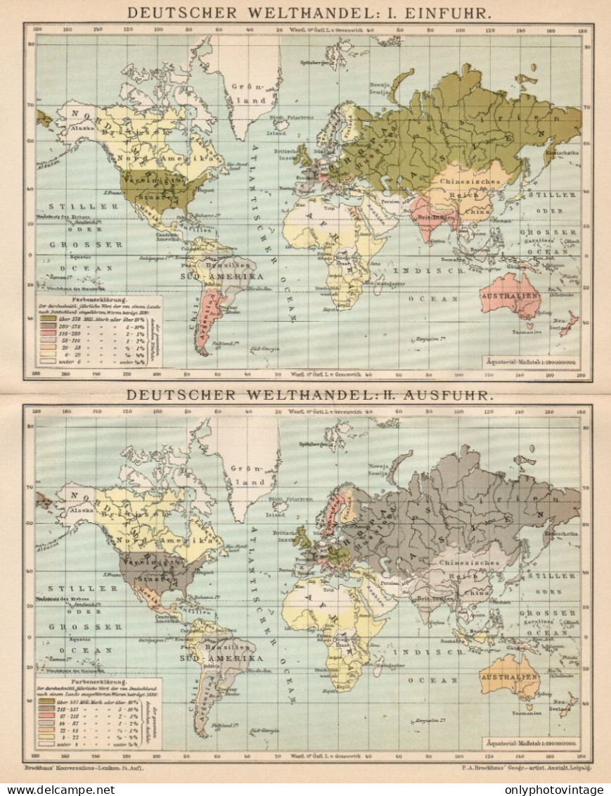 B6201 Germania - Commercio Mondiale Merci - Carta Geografica Del 1901 - Old Map - Geographical Maps