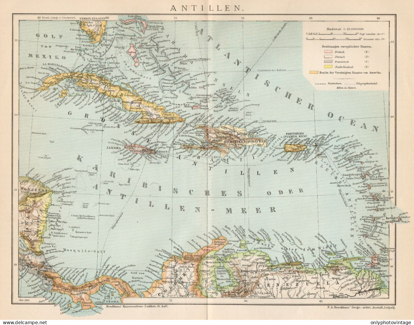 B6217 Antilles - Carta Geografica Antica Del 1901 - Old Map - Landkarten