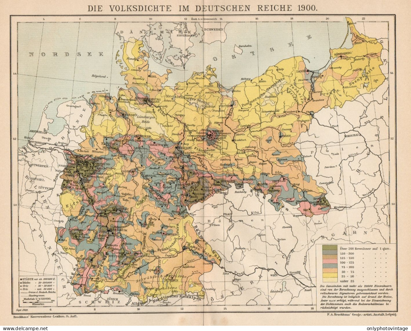 B6205 Deutschen Reich - Volksdichte - Carta Geografica Antica Del 1901 - Old Map - Cartes Géographiques