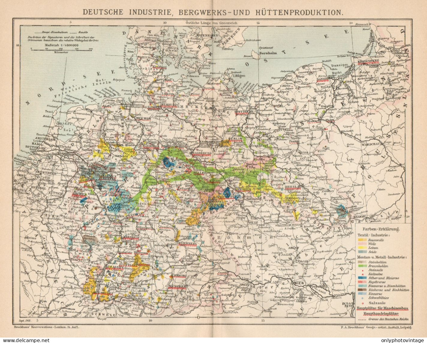 B6202 Germania - Produzione Industriale - Carta Geografica Antica 1901 - Old Map - Mapas Geográficas