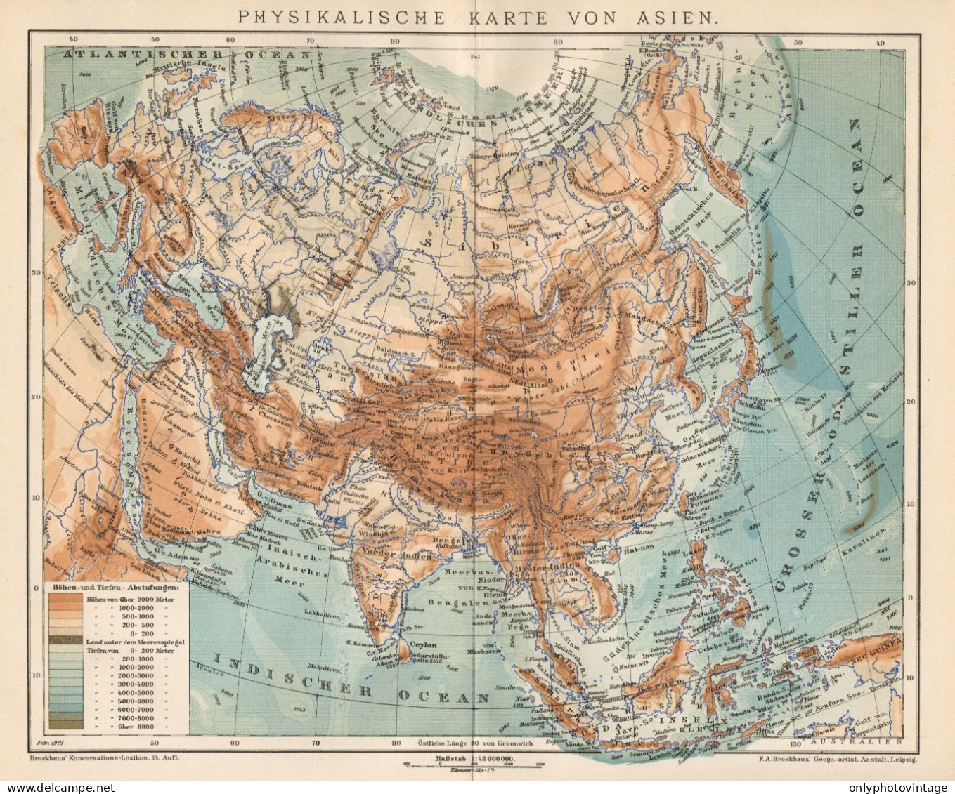 B6212 Africa Physical - Carta Geografica Antica Del 1901 - Old Map - Landkarten