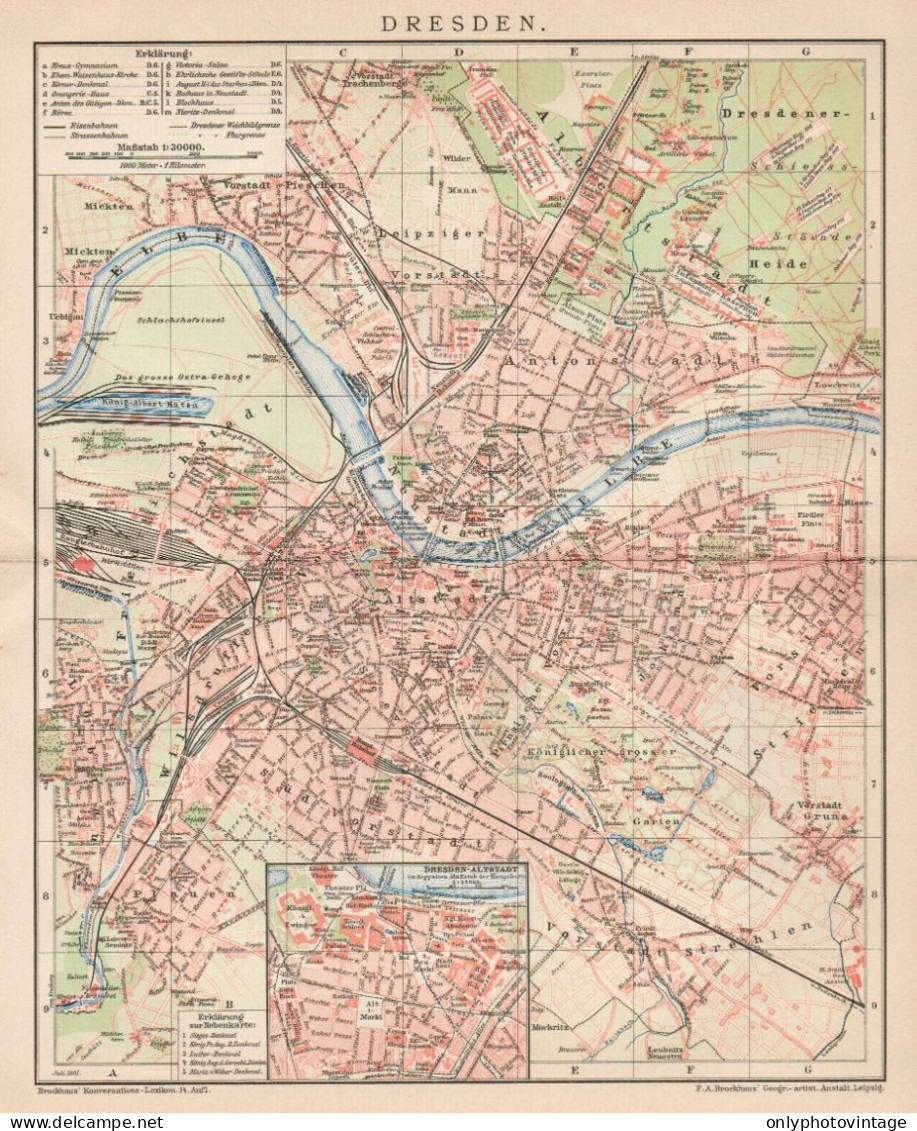 B6194 Germany - Dresden Town Plan - Carta Geografica Antica Del 1901 - Old Map - Mapas Geográficas