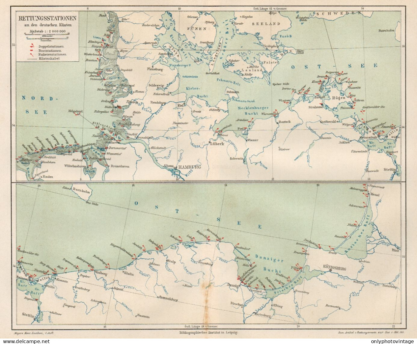 B6177 Stazioni Soccorso Su Coste Tedesche - Carta Geografica Del 1892 - Old Map - Geographische Kaarten