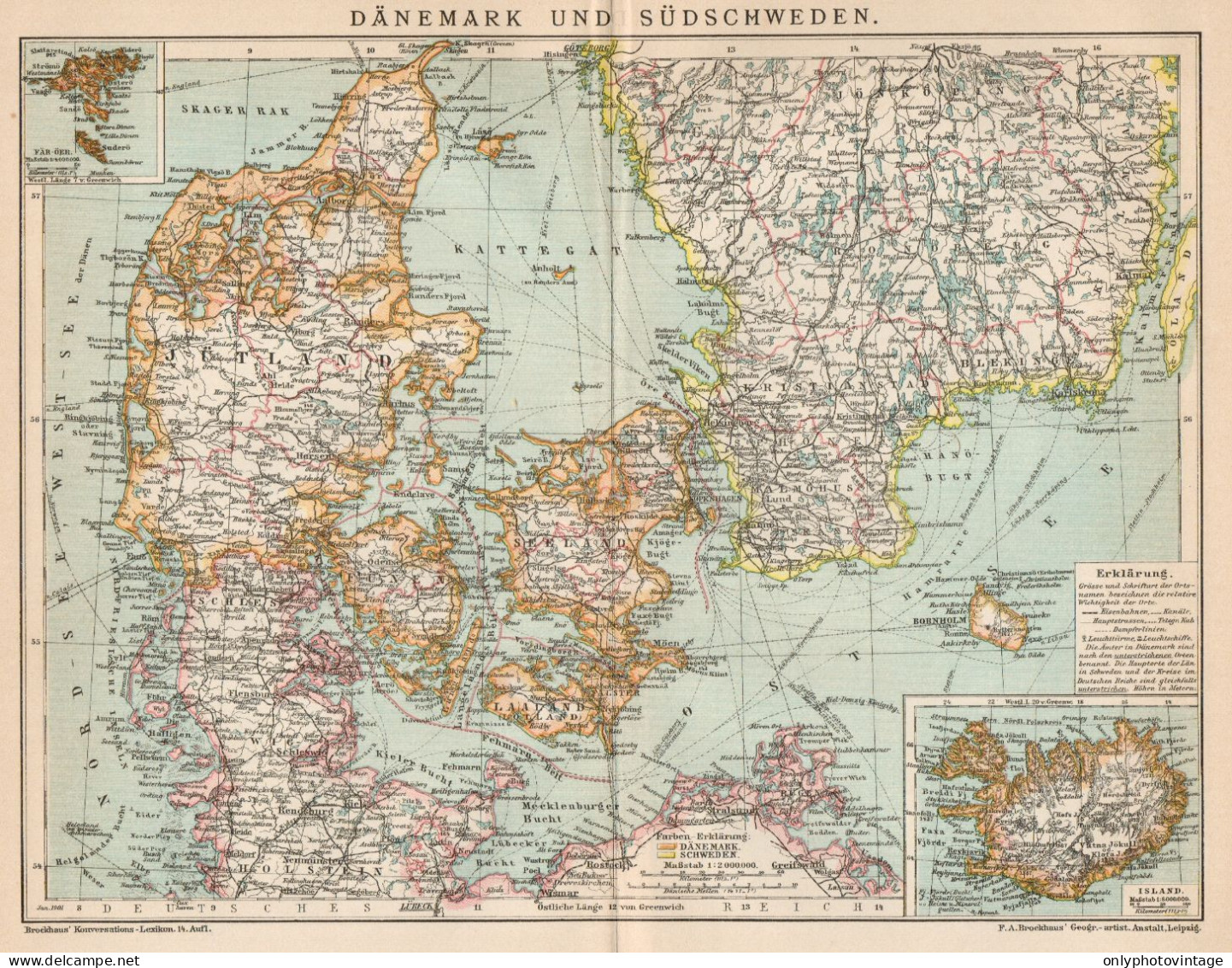 B6181 Denmark And South Sweden - Carta Geografica Antica Del 1901 - Old Map - Carte Geographique