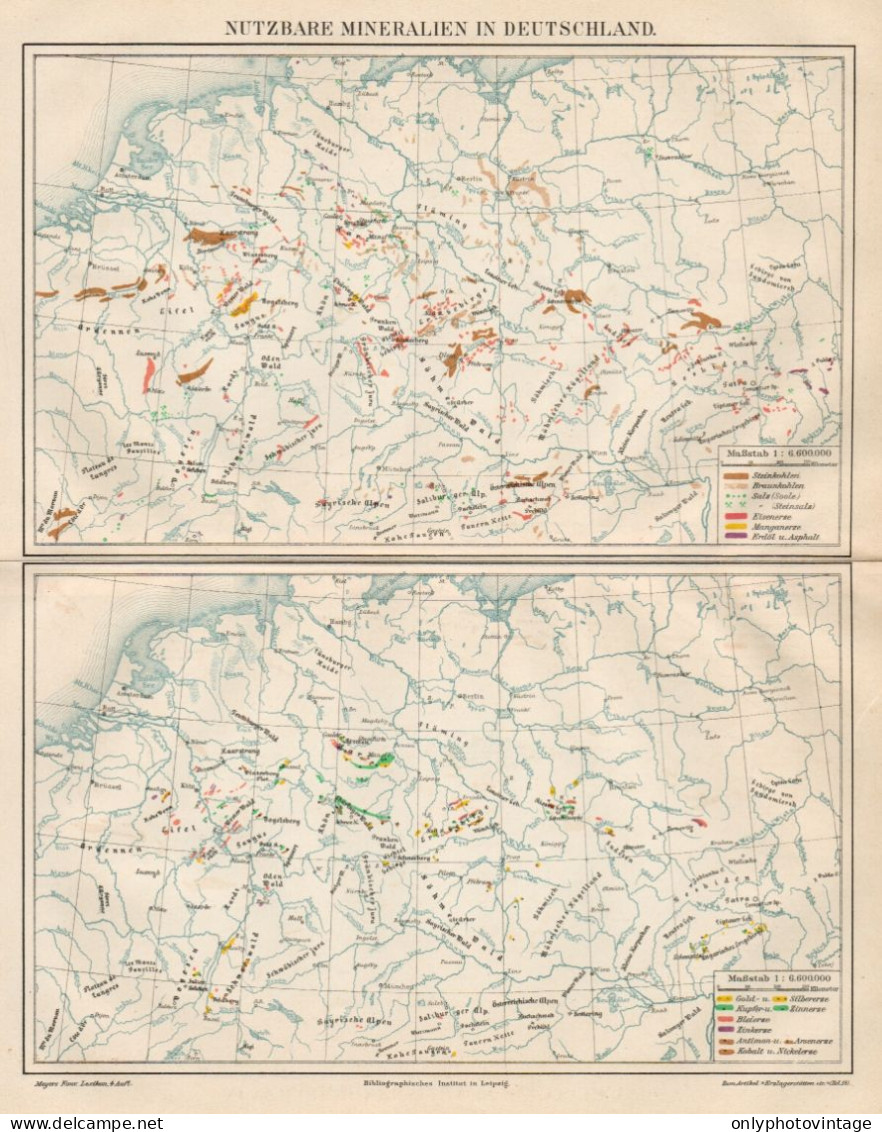 B6169 Nutzbare Mineralien In Deutschland - Carta Geografica Del 1891 - Old Map - Cartes Géographiques