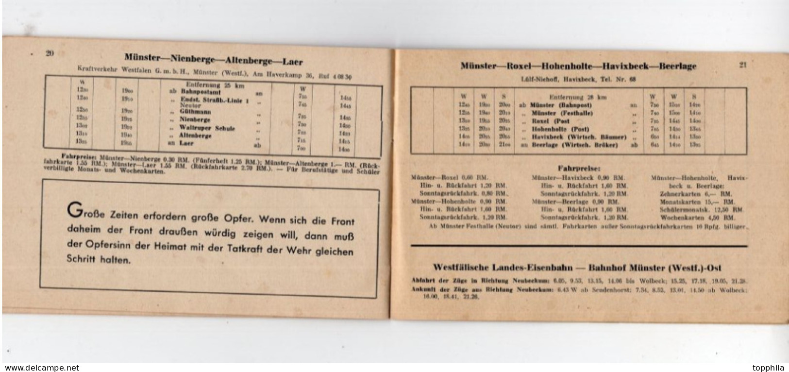 1940 3. Reich Strassenbahn, Zug und Bus Fahrplanheft für Münster und Umgebung