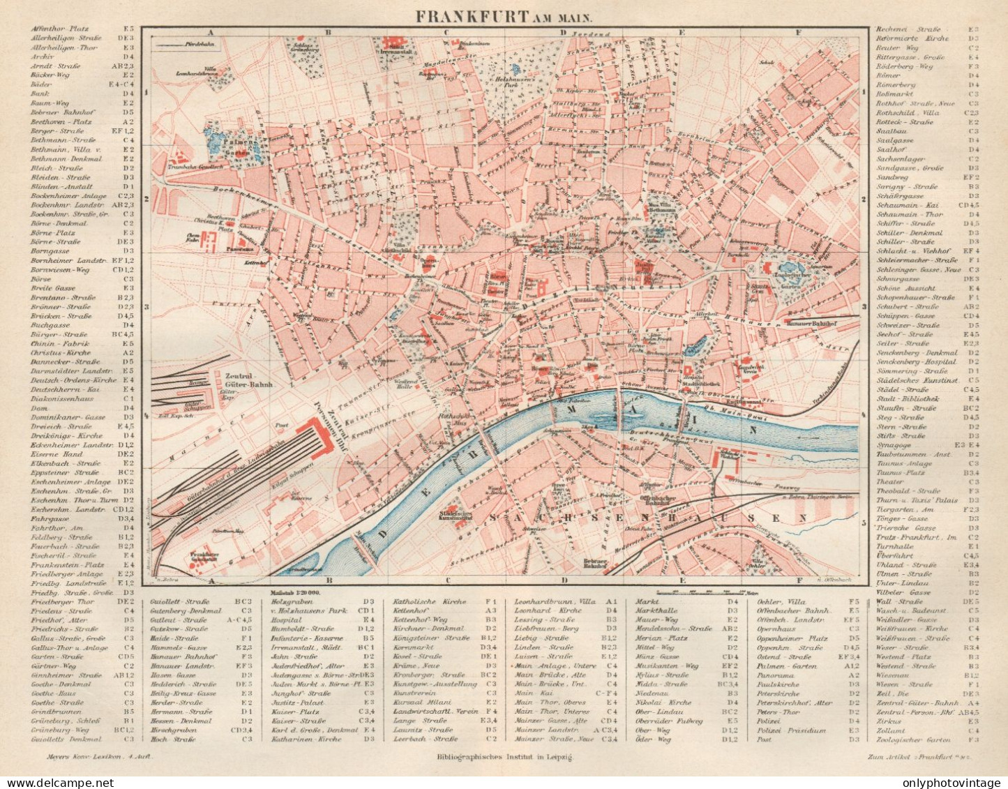 B6153 Germany - Frankfurt Town Plan - Carta Geografica Antica Del 1890 - Old Map - Mapas Geográficas