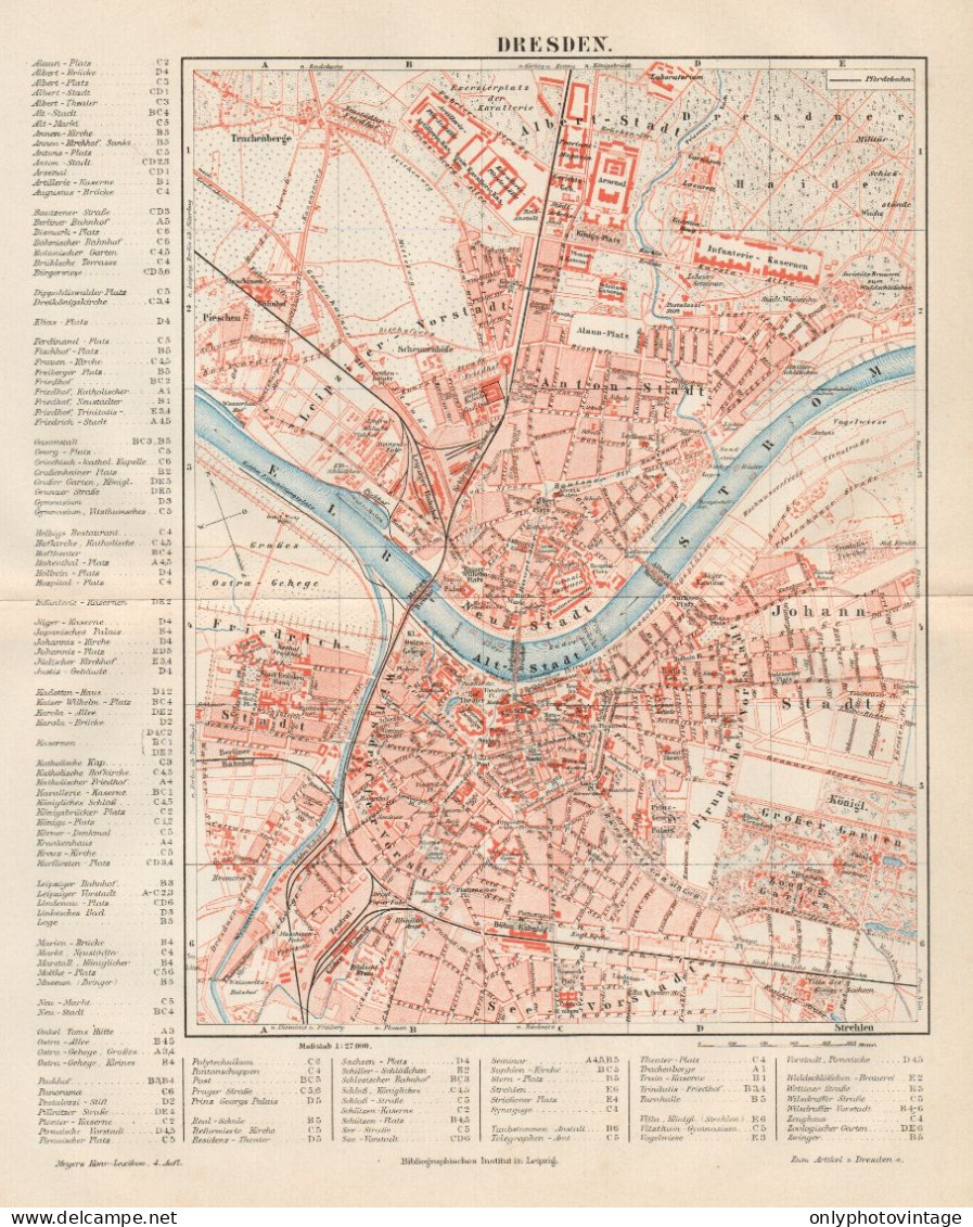 B6144 Germany - Dresden Town Plan - Carta Geografica Antica Del 1890 - Old Map - Mapas Geográficas