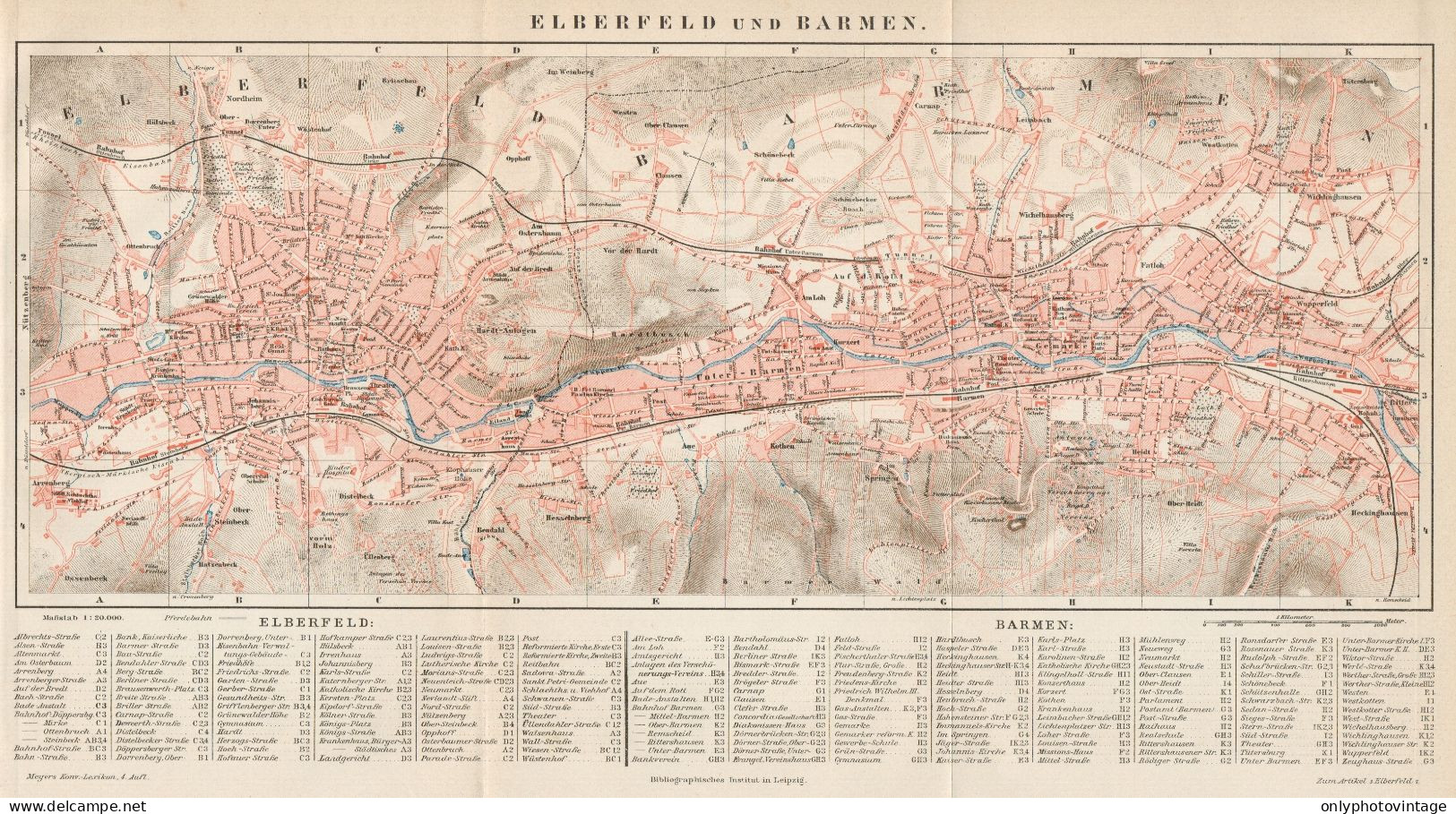 B6151 Germany - Elberfeld And Barmen Town Plan - Carta Geografica 1890 - Old Map - Mapas Geográficas