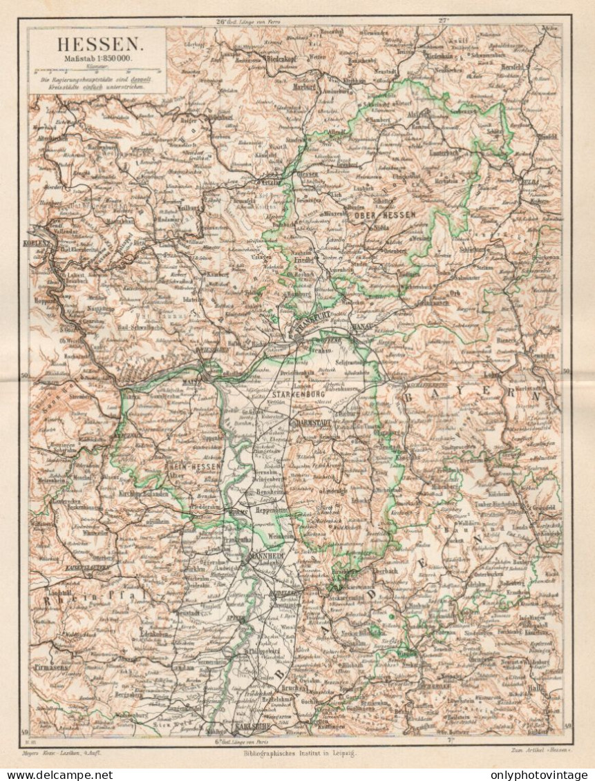 B6119 Germany - Hesse - Hessen - Carta Geografica Antica Del 1890 - Old Map - Landkarten