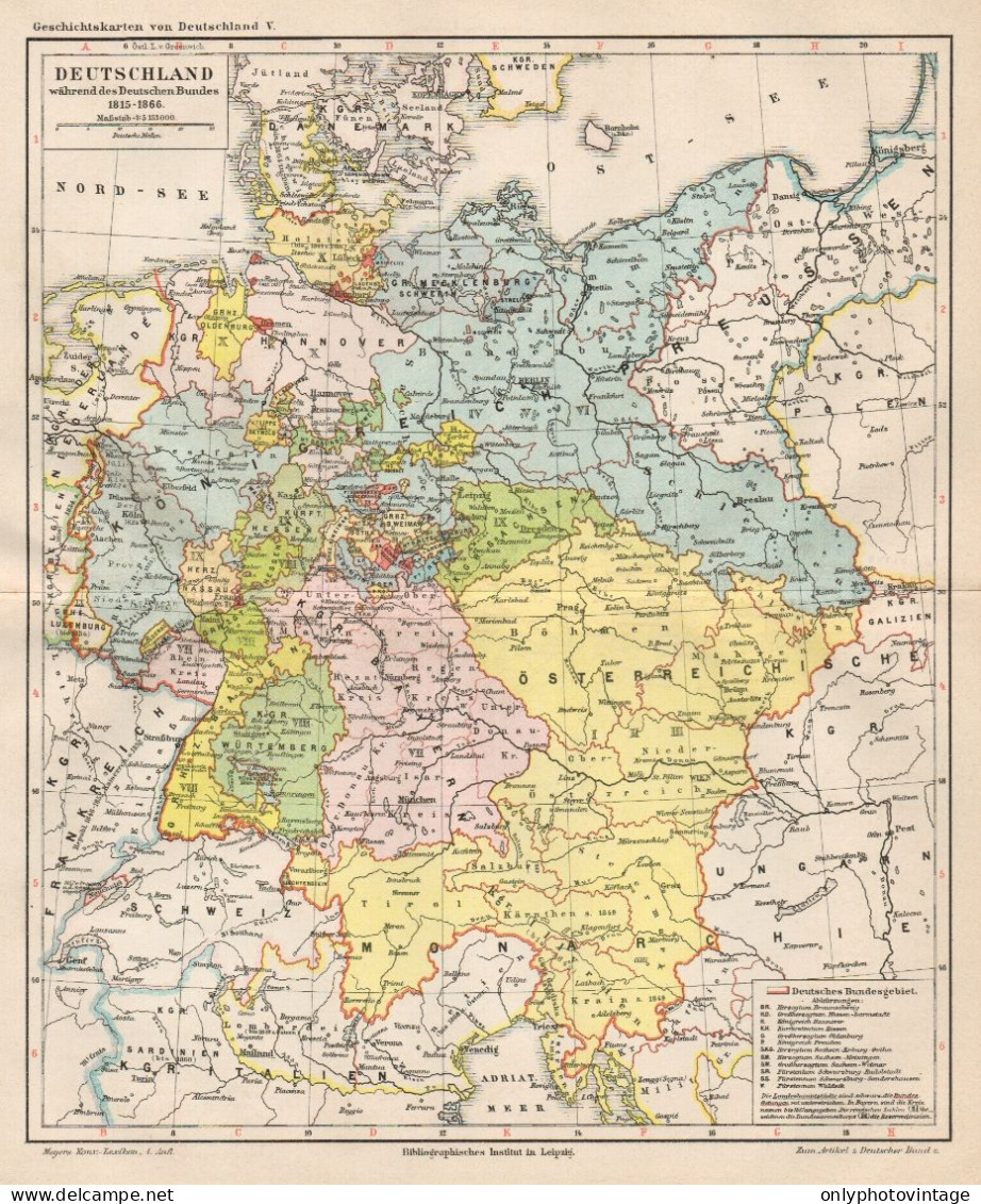 B6134 Germany (1815-1866) - Carta Geografica Antica Del 1890 - Old Map - Geographische Kaarten