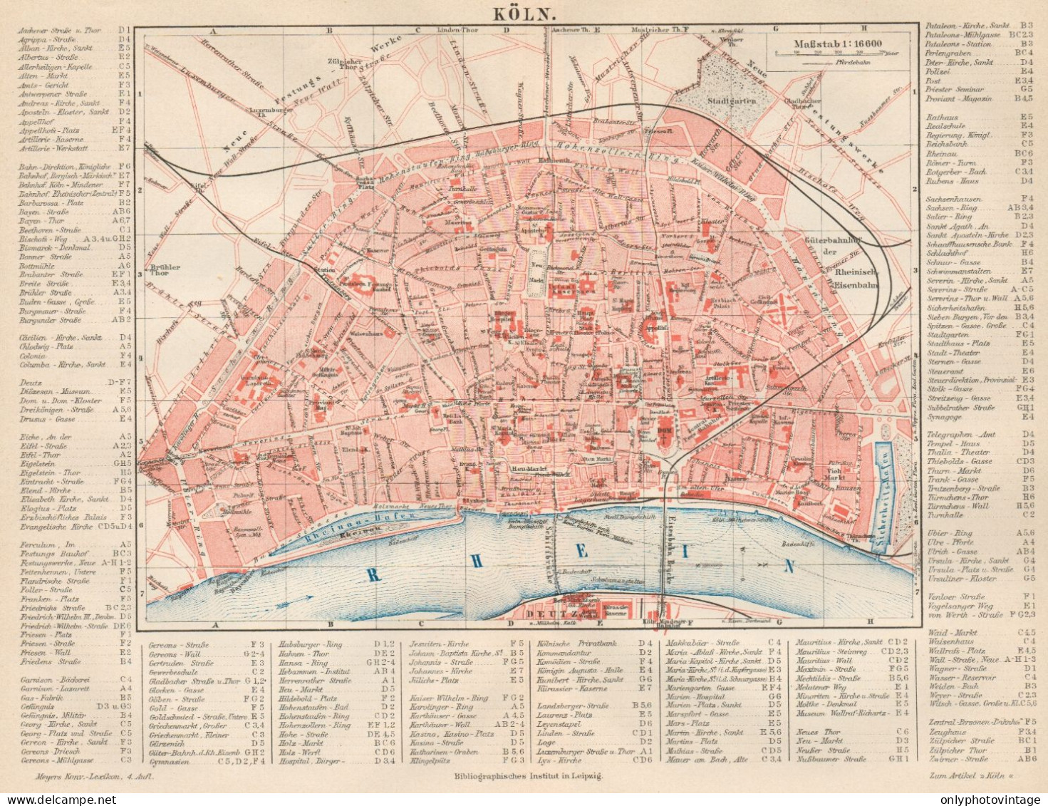B6129 Germany - Cologne Town Plan - Carta Geografica Antica Del 1890 - Old Map - Landkarten