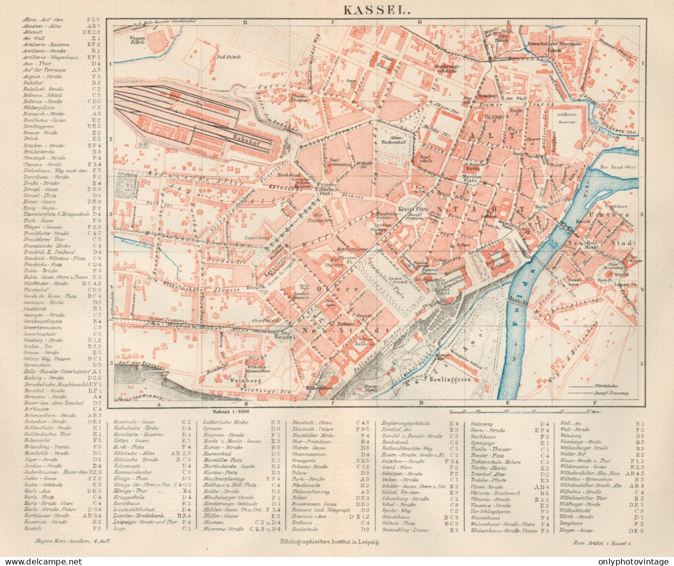 B6128 Germany - Kassel Town Plan - Carta Geografica Antica Del 1890 - Old Map - Carte Geographique