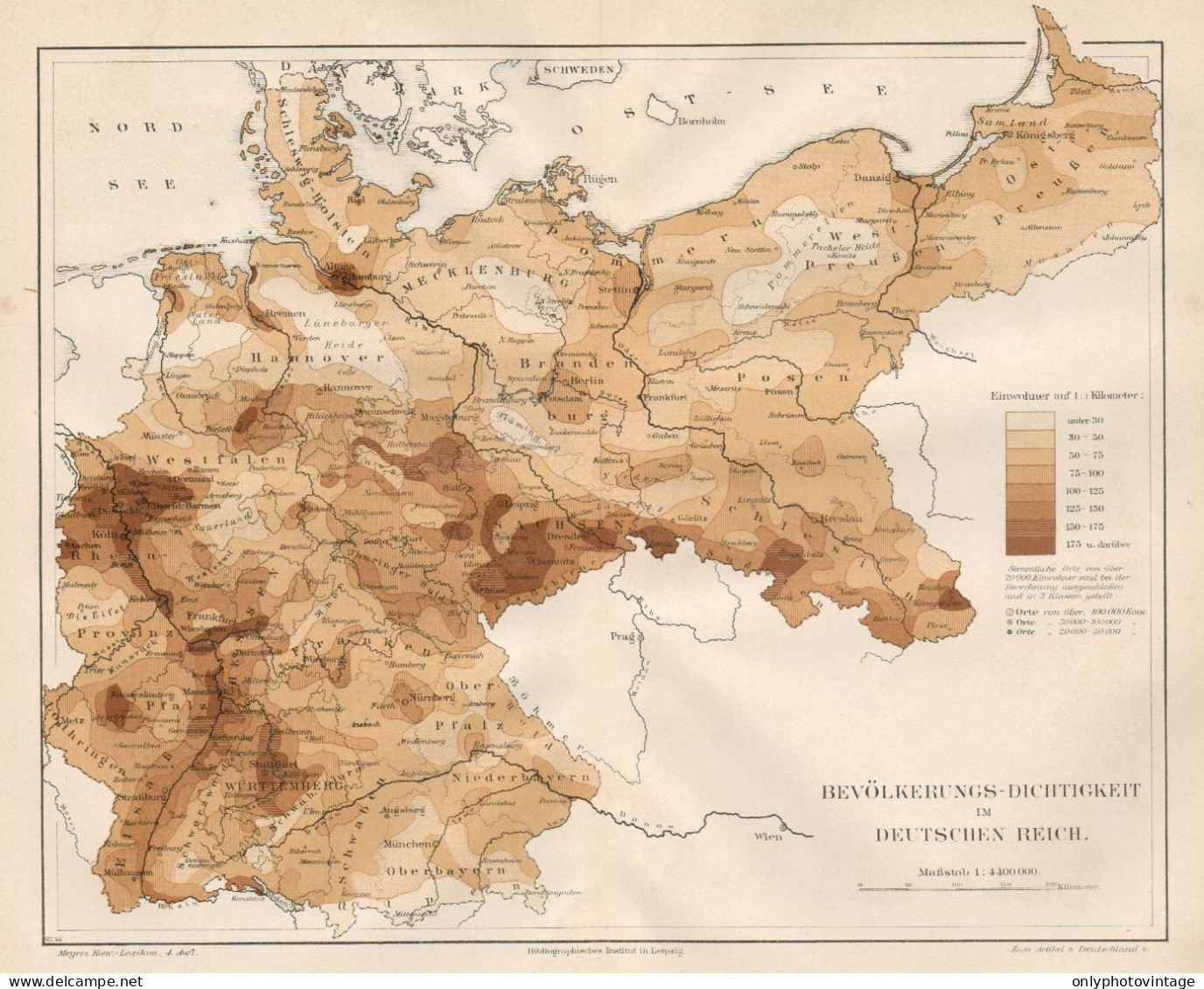 B6137 Deutschen Reich - Population - Carta Geografica Antica Del 1890 - Old Map - Geographical Maps