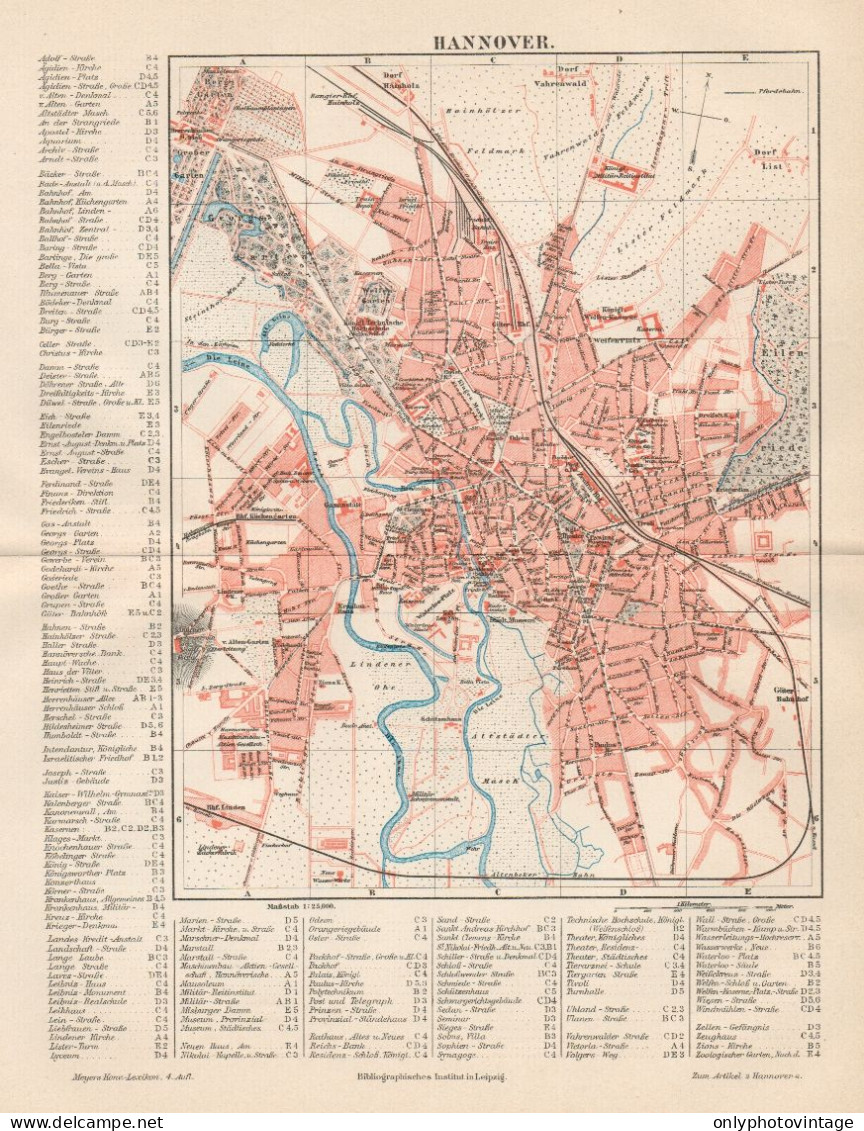 B6117 Germany - Hannover Town Plan - Carta Geografica Antica Del 1890 - Old Map - Cartes Géographiques