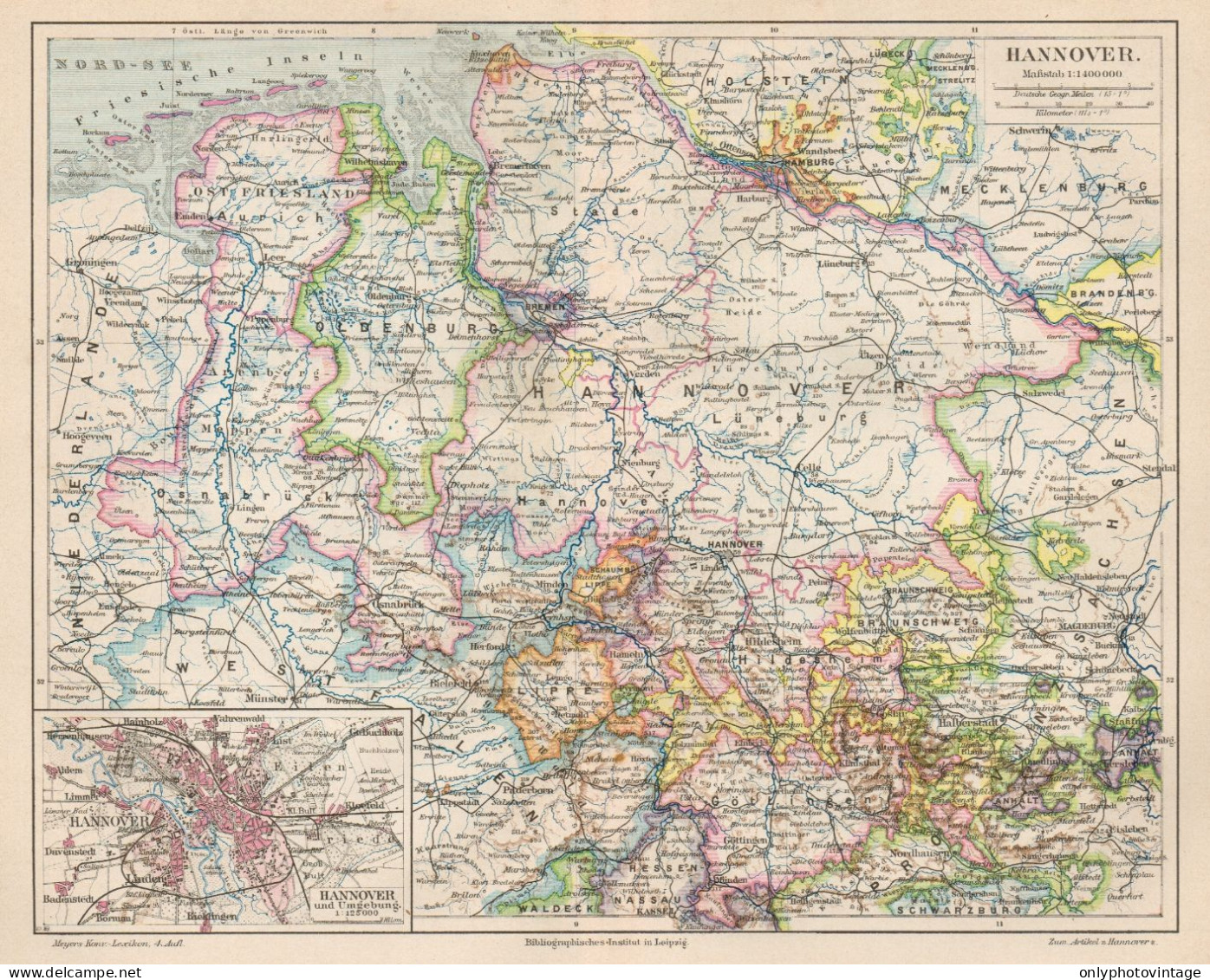 B6118 Germany - Hannover Environs - Carta Geografica Antica Del 1890 - Old Map - Landkarten
