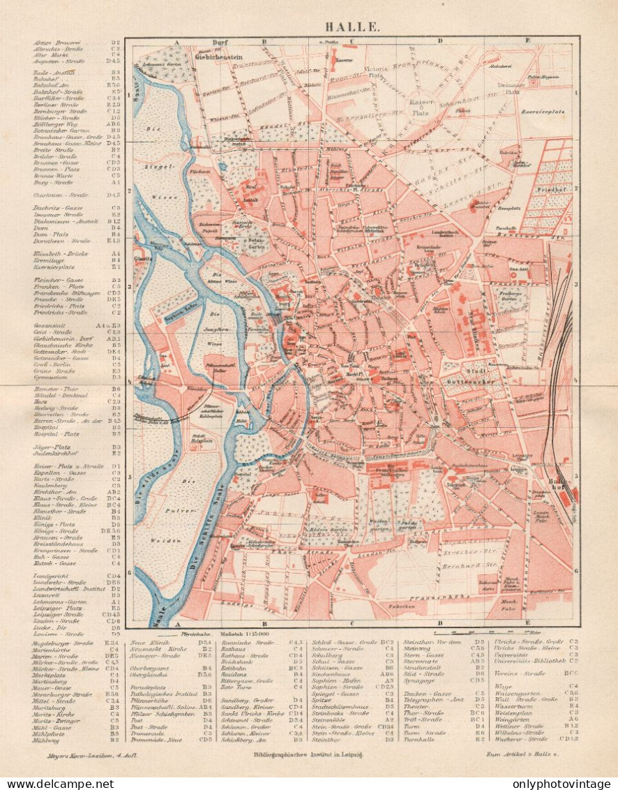 B6114 Germany - Halle - Carta Geografica Antica Del 1890 - Old Map - Landkarten