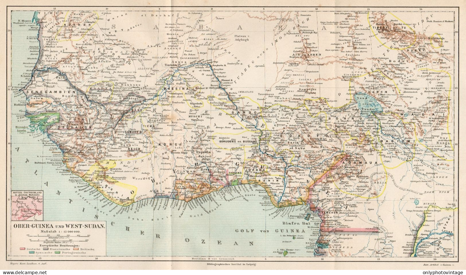 B6113 Upper Guinea And West Sudan - Carta Geografica Antica Del 1890 - Old Map - Mapas Geográficas