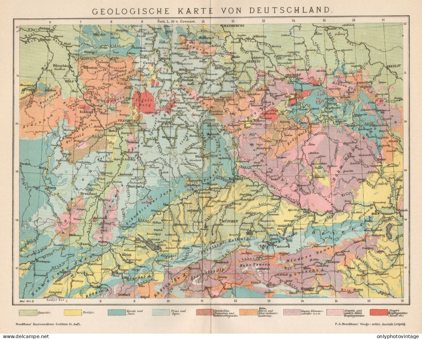 B6206 Germania - Carta Geologica - Carta Geografica Antica Del 1901 - Old Map - Geographical Maps