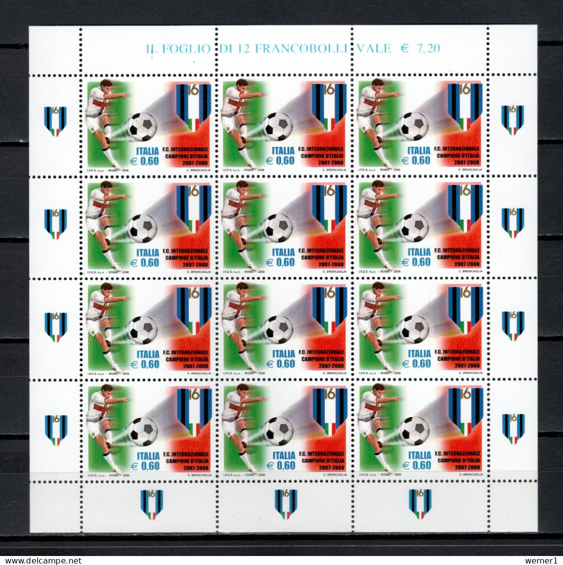 Italy 2008 Football Soccer, Football Club Internazionale Milano Sheetlet MNH - Equipos Famosos