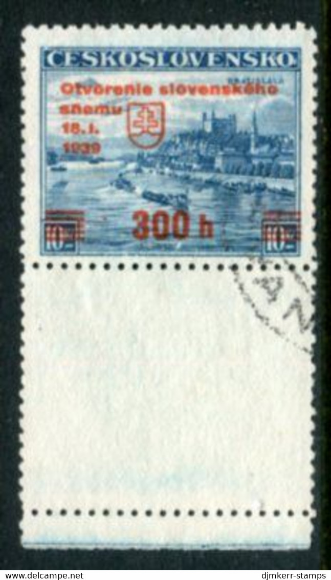 CZECHOSLOVAKIA 1939 Opening Of Slovak Parliament With Blank Label Used .  Michel A405 LF - Usati