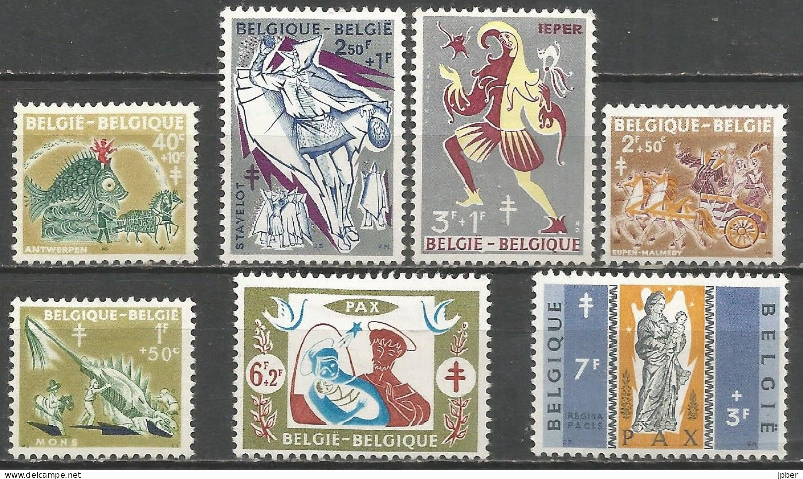 Belgique - Folklore - Anvers, Mons, Eupen, Stavelot, Ypres - N°1114 à 1120 * - Ungebraucht