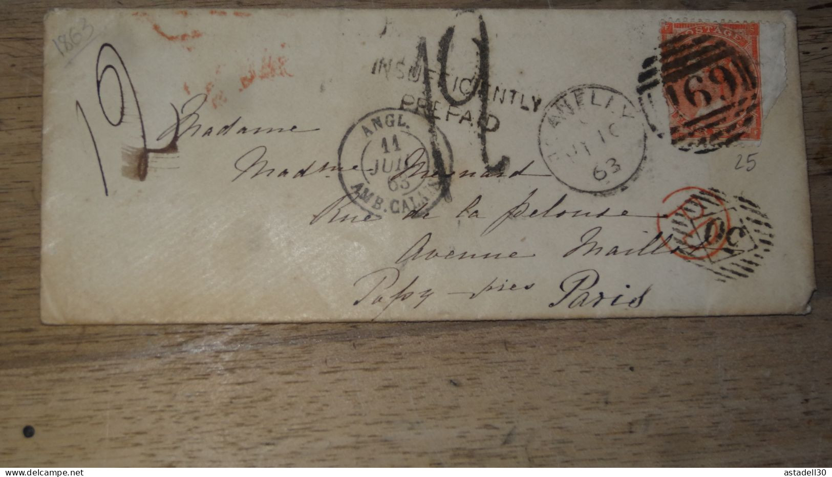 Enveloppe Avec 4 Pence (stamp HS)  1863 To France  ...................... 240424-CL-2-5 - Storia Postale