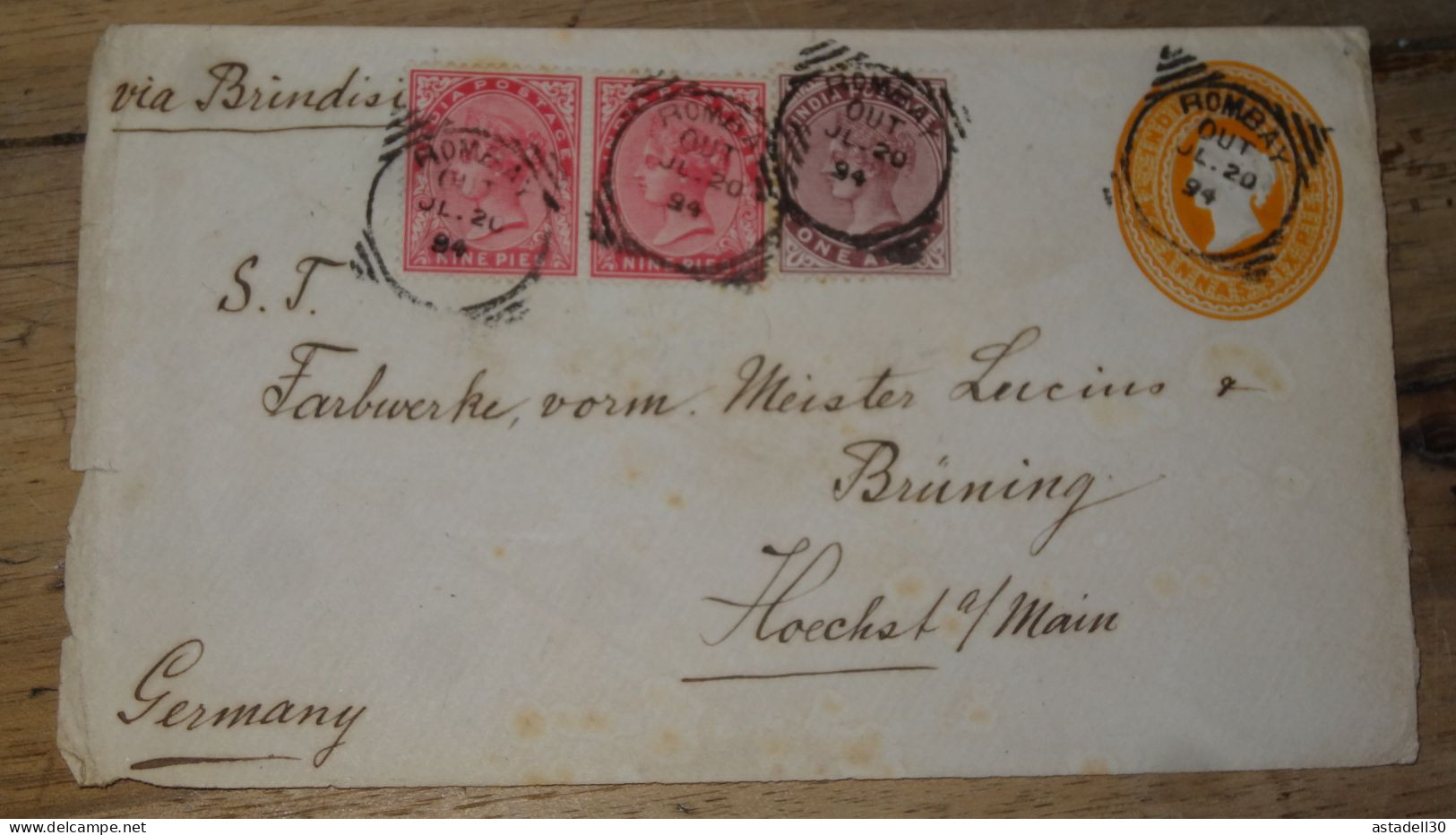 INDIA, Front Cover To Germany - 1894  ...................... 240424-CL-3-4 - 1882-1901 Imperium