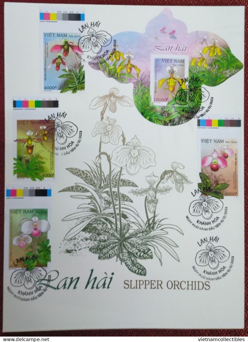 FDC Viet Nam Vietnam With Perf Stamps & Souvenir Sheet 2023 : Lady Slipper Orchid Flower (Ms1184) - Vietnam