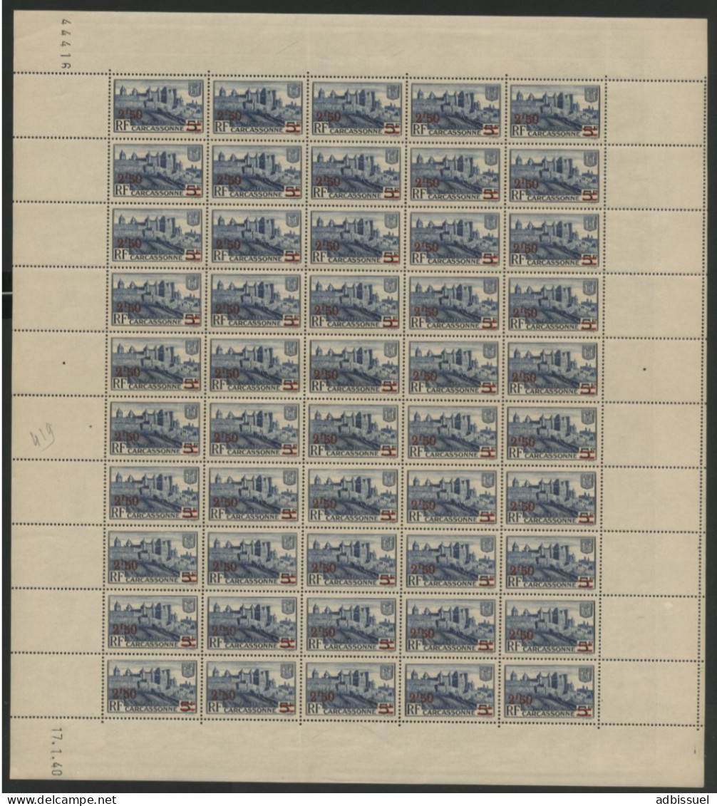 N° 490 2,50 Fr/5 Fr REMPARTS Feuille Complète De 50 Ex Neufs ** MNH + Coin Daté 17/1/40 Cote Totale 26 € Voir Suite - Feuilles Complètes